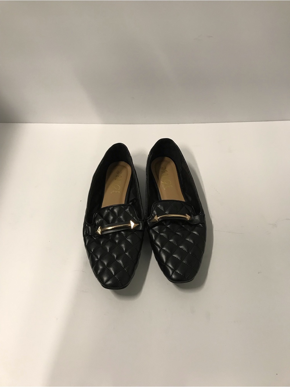 Rouge Helium Black Quilted Slip-On Loafers with Gold Accent